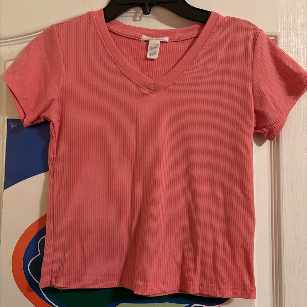 Full Tilt Coral V-Neck Short Sleeve Tee